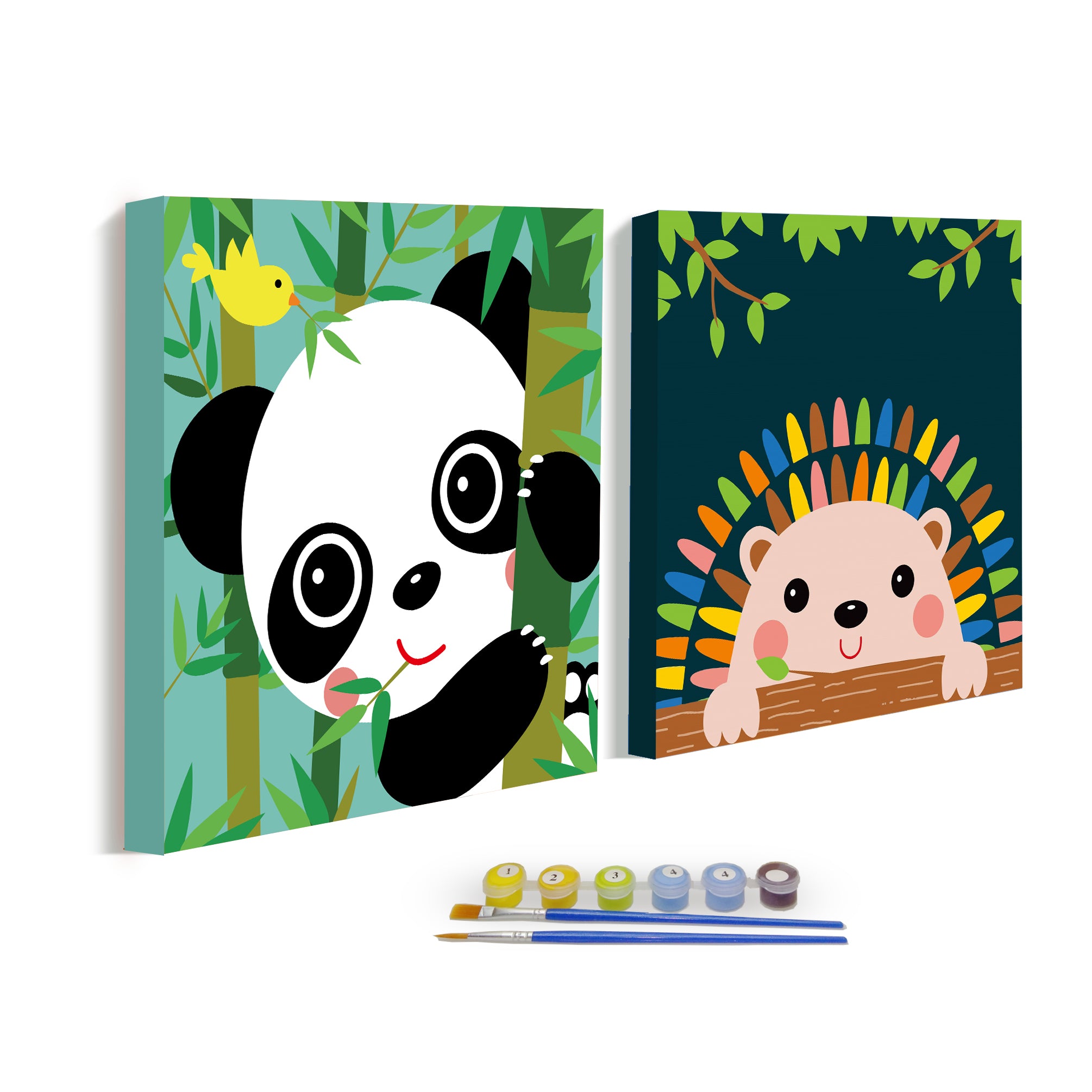 ColorOki Paint by Numbers Kit for Kids, DIY Oil Painting for Children Art  Beginner, 2-Pack Framed Canvas 8X8 in (Animals) (Giraffe & Zebra)